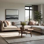 A spacious, uncluttered living room with sleek furniture, neutral colors, and strategic accent pieces. Clean lines and natural light create a serene, minimalist atmosphere