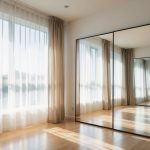 A sunlit room with strategically placed mirrors and sheer curtains, reflecting and diffusing natural light for a brighter, airy space